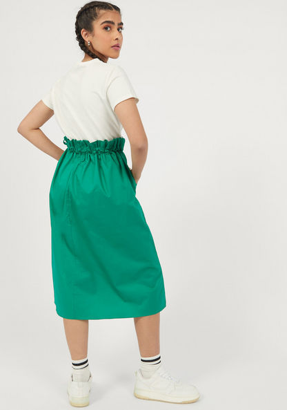 Solid Midi A-line Dress with Pockets and Waist Tie-Ups-Dresses-image-3