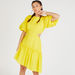 Solid Mini Asymmetric Dress with Cutout Detail and Balloon Sleeves-Dresses-thumbnail-4