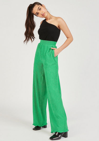 Textured Palazzo with Elasticated Waistband and Pockets-Pants-image-1