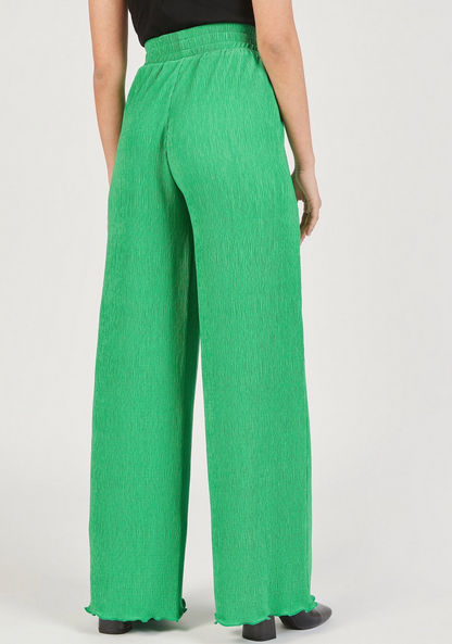 Textured Palazzo with Elasticated Waistband and Pockets-Pants-image-3