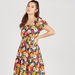 Floral Print Sweetheart Neck A-line Dress with Puff Sleeves and Tie-Up-Dresses-thumbnailMobile-2