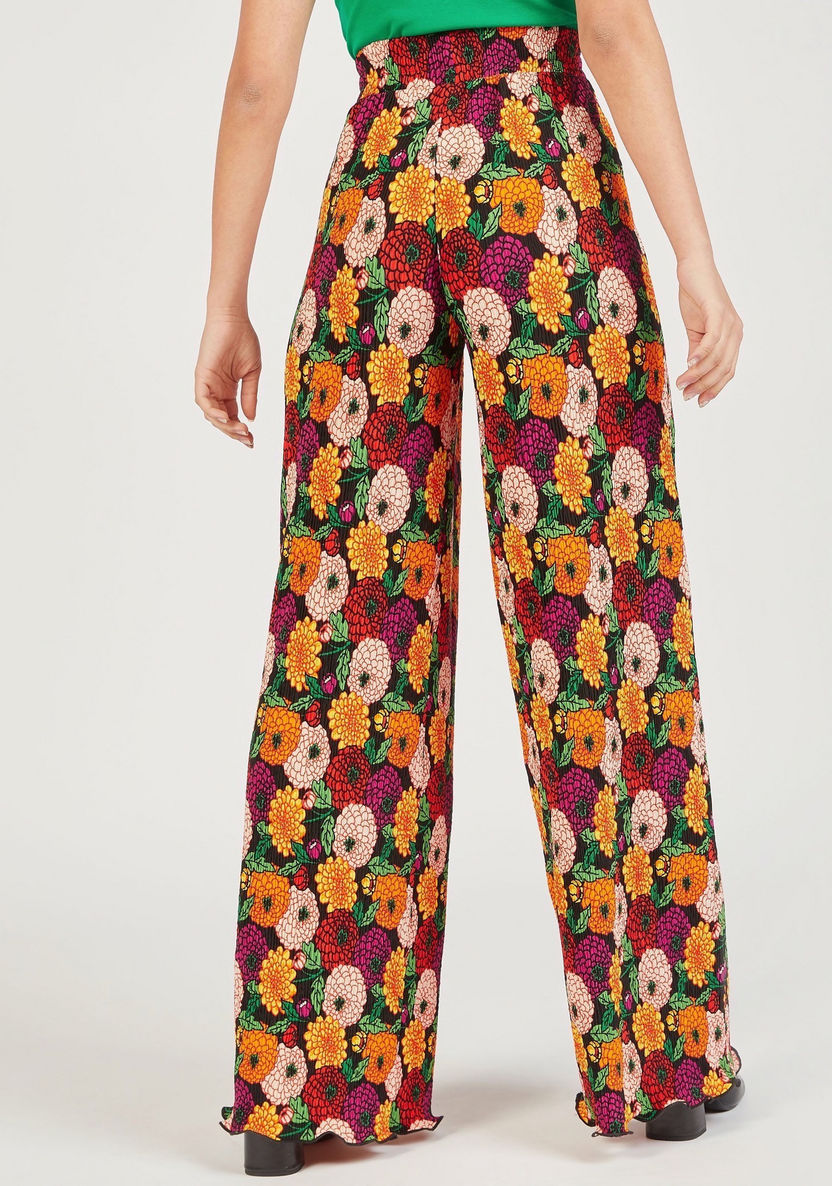 Floral Print Palazzo with Elasticated Waistband and Pockets-Pants-image-3