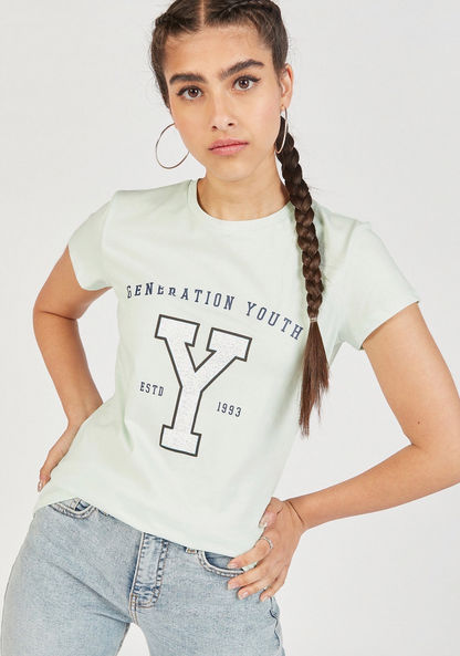Slogan Print Crew Neck T-shirt with Short Sleeves-T Shirts-image-2