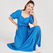 Textured Maxi A-line Dress with Sweetheart Neck and Short Puff Sleeves-Dresses-thumbnailMobile-0