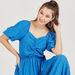 Textured Maxi A-line Dress with Sweetheart Neck and Short Puff Sleeves-Dresses-thumbnail-2