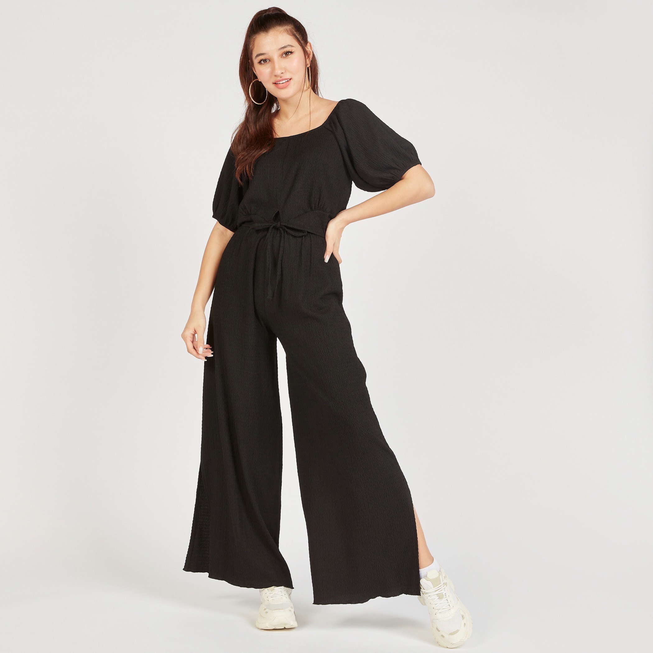 بلوزة قصيرة بارزة الملمس بياقة مستديرة وأكمام قصيرة-women-clothing-shirtsandblouses-blouses-image-7