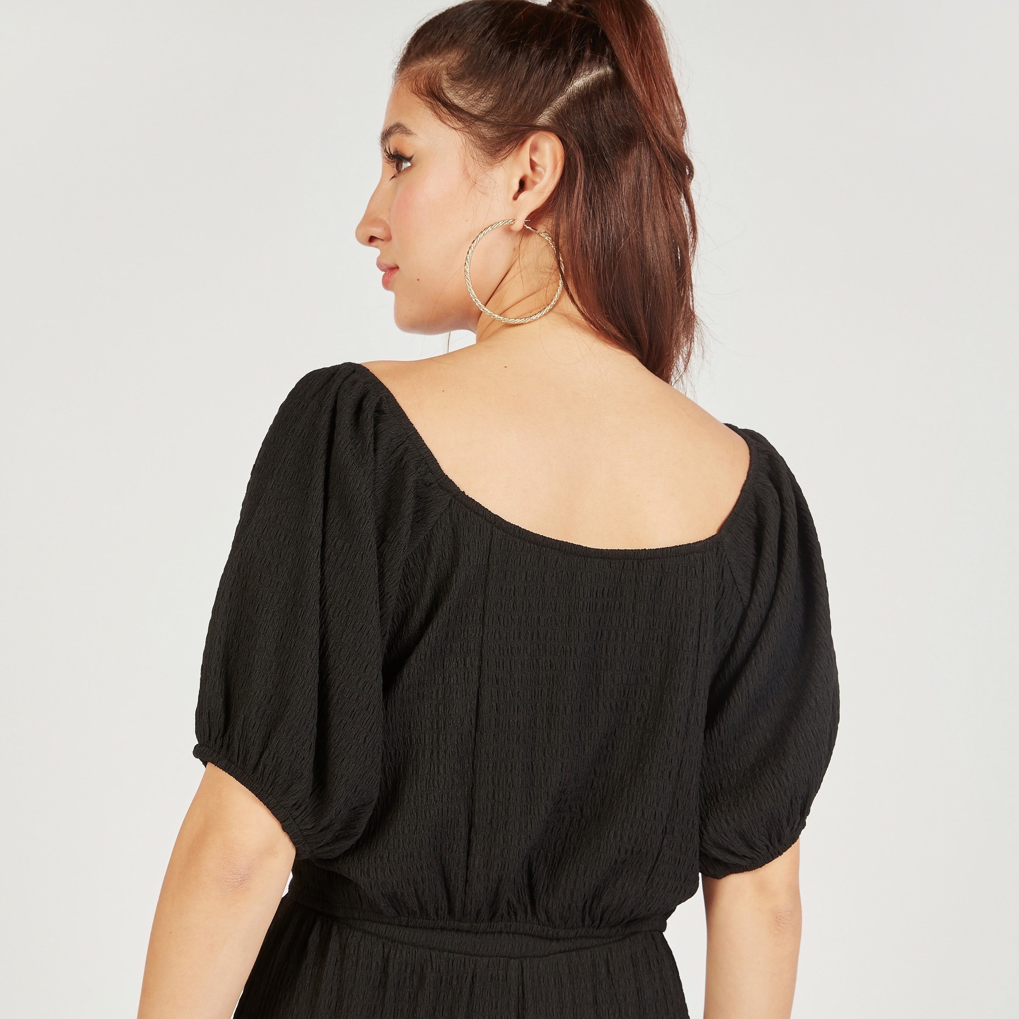 بلوزة قصيرة بارزة الملمس بياقة مستديرة وأكمام قصيرة-women-clothing-shirtsandblouses-blouses-image-8