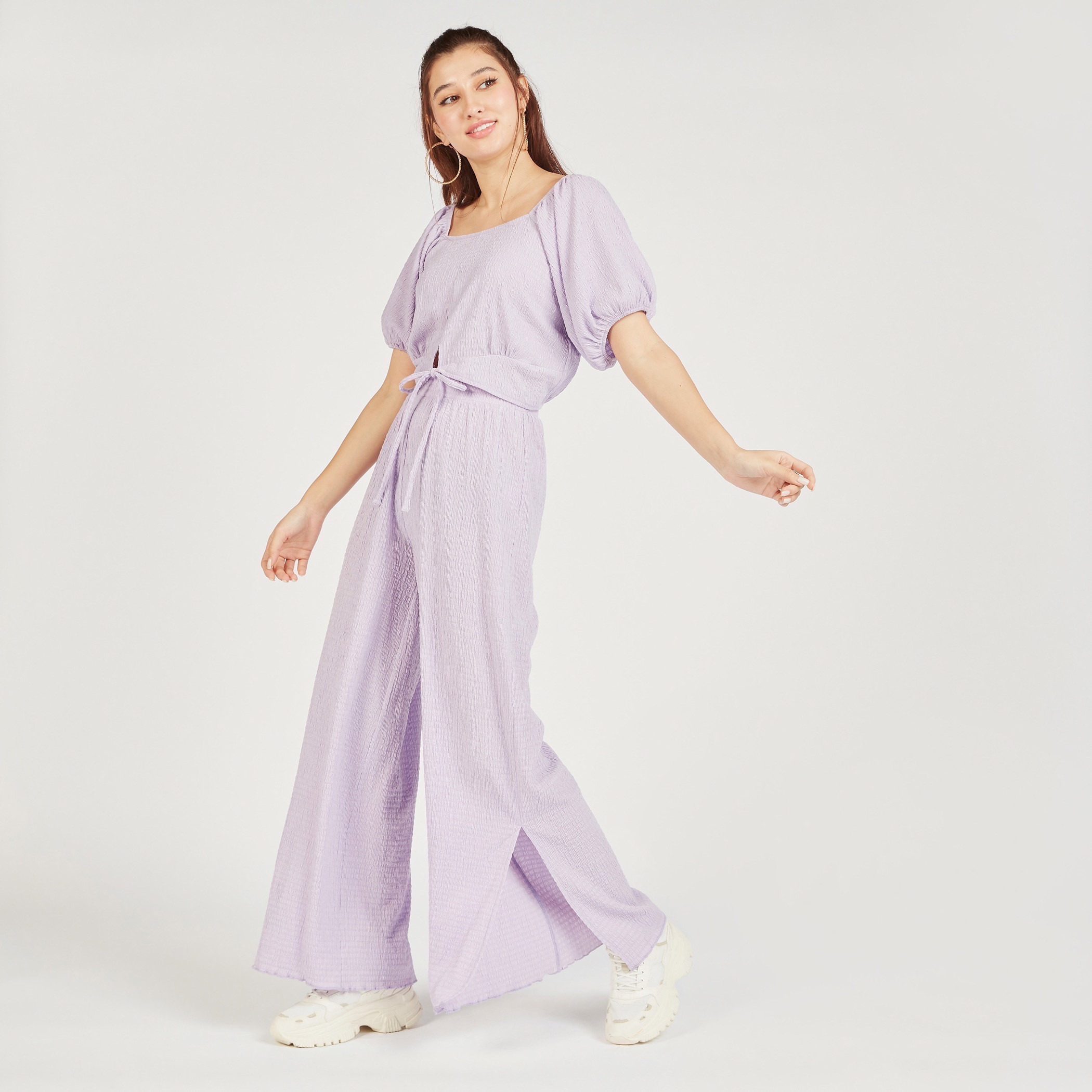 بلوزة قصيرة بارزة الملمس بياقة مستديرة وأكمام قصيرة-women-clothing-shirtsandblouses-blouses-image-2