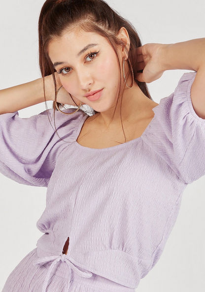 Textured Crop Top with Short Sleeves and Tie-Up-Shirts & Blouses-image-2