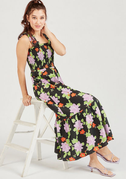 Floral Sleeveless Maxi A-line Dress with Gathered Detail-Dresses-image-0