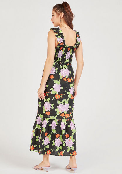Floral Sleeveless Maxi A-line Dress with Gathered Detail-Dresses-image-3