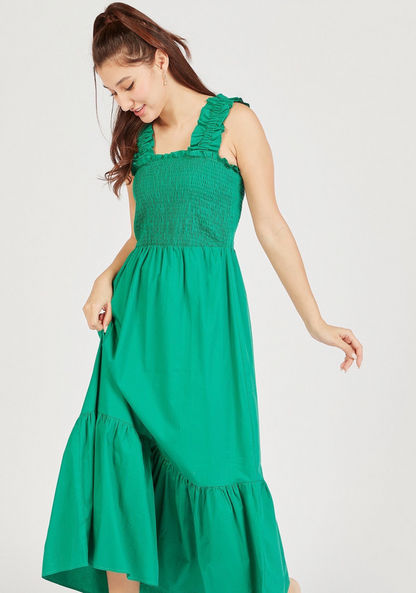 Solid Sleeveless Maxi A-line Dress with Gathered Detail-Dresses-image-1