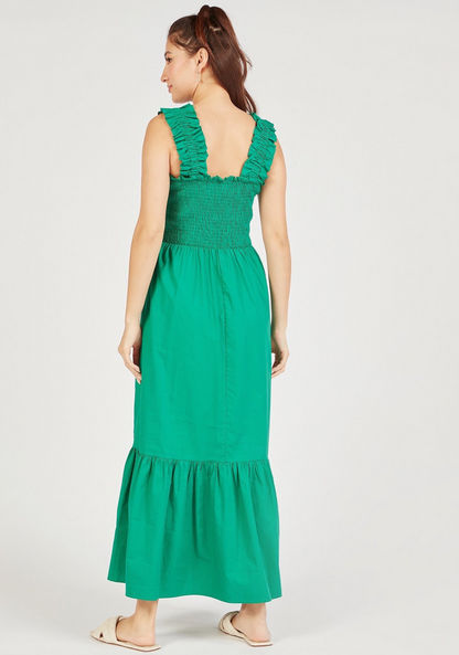 Solid Sleeveless Maxi A-line Dress with Gathered Detail-Dresses-image-3