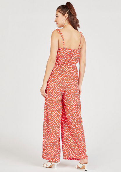 Floral Print Sleeveless Jumpsuit with Elastic Waistband and Bow Detail-Jumpsuits & Playsuits-image-3