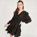 Textured V-neck Mini Tiered Dress with Ruffles and Long Sleeves-Dresses-thumbnail-1