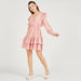 Textured V-neck Mini Tiered Dress with Ruffles and Long Sleeves-Dresses-thumbnail-1