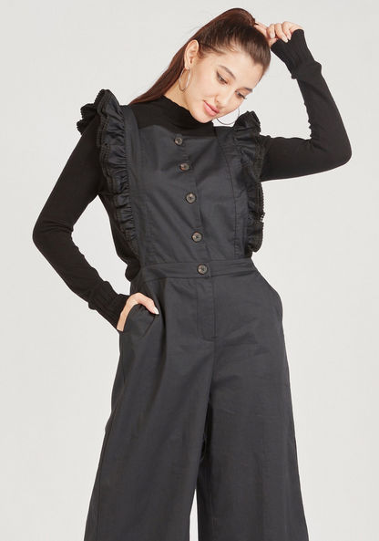 Ruffle Detail Sleeveless Jumpsuit with Button Closure and Pockets-Jumpsuits & Playsuits-image-1