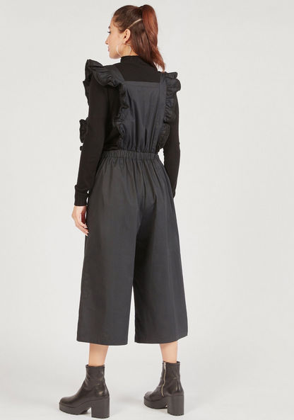 Ruffle Detail Sleeveless Jumpsuit with Button Closure and Pockets-Jumpsuits & Playsuits-image-3