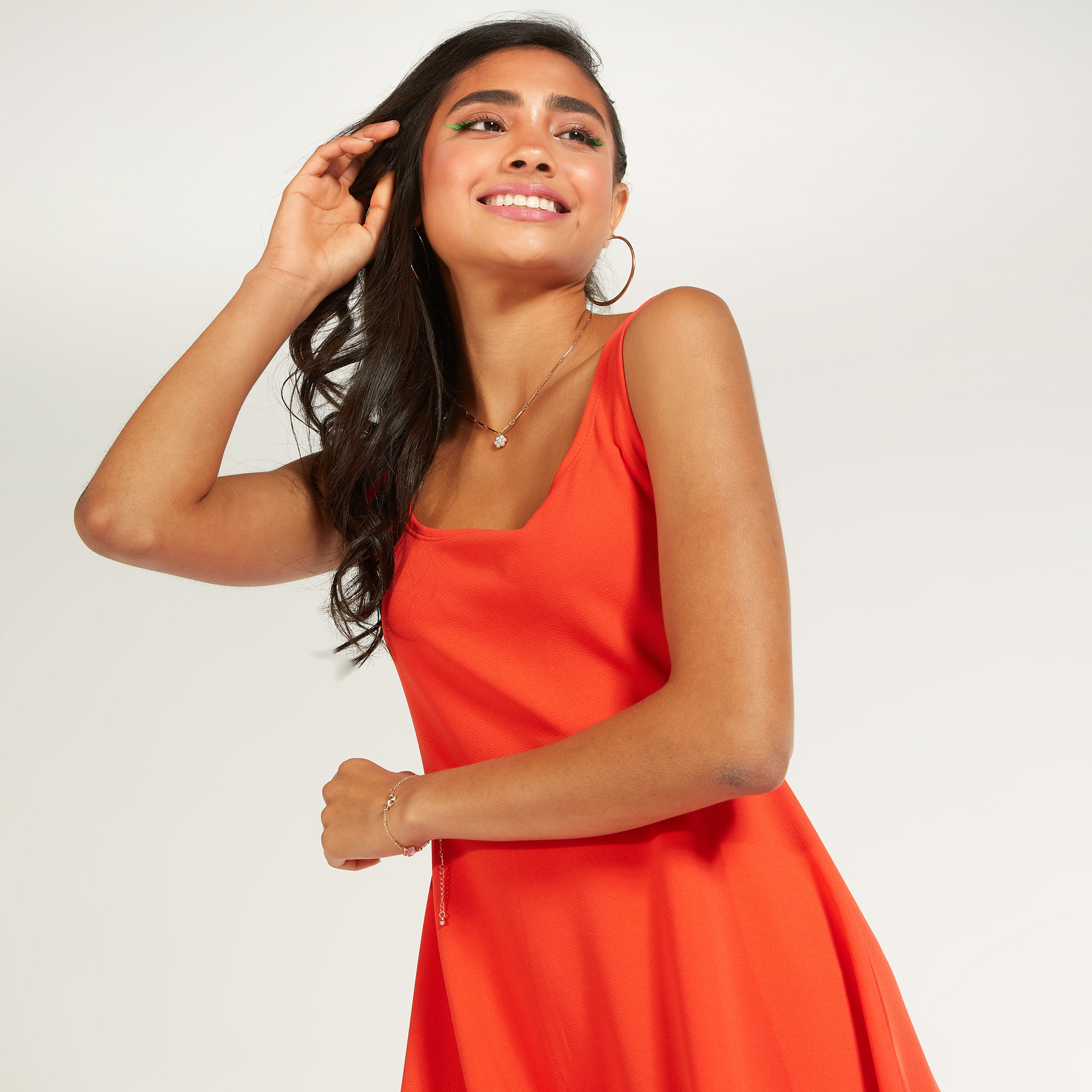 فستان منسدل واسع سادة دون أكمام بياقة مستديرة-women-clothing-dresses-image-2