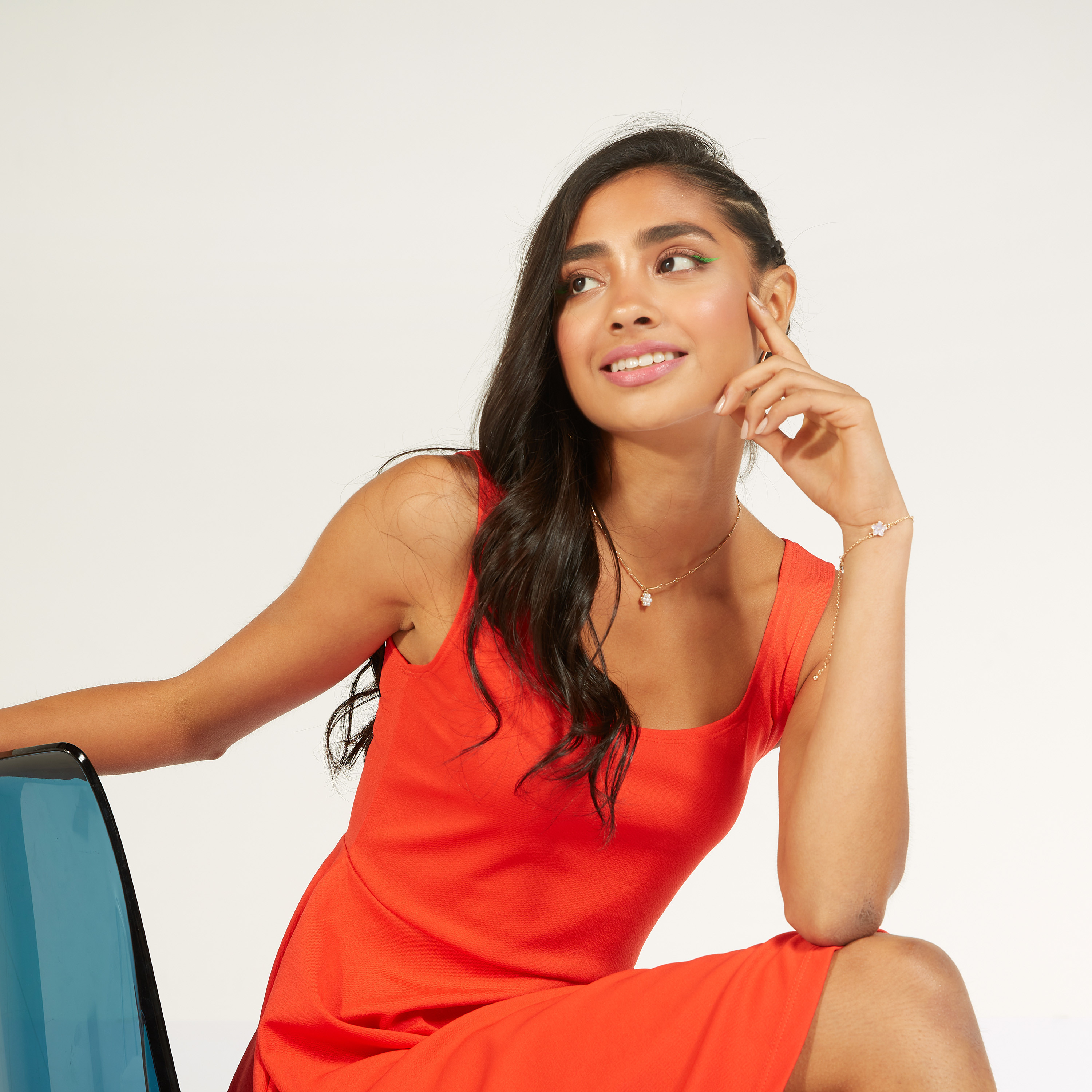 فستان منسدل واسع سادة دون أكمام بياقة مستديرة-women-clothing-dresses-image-3