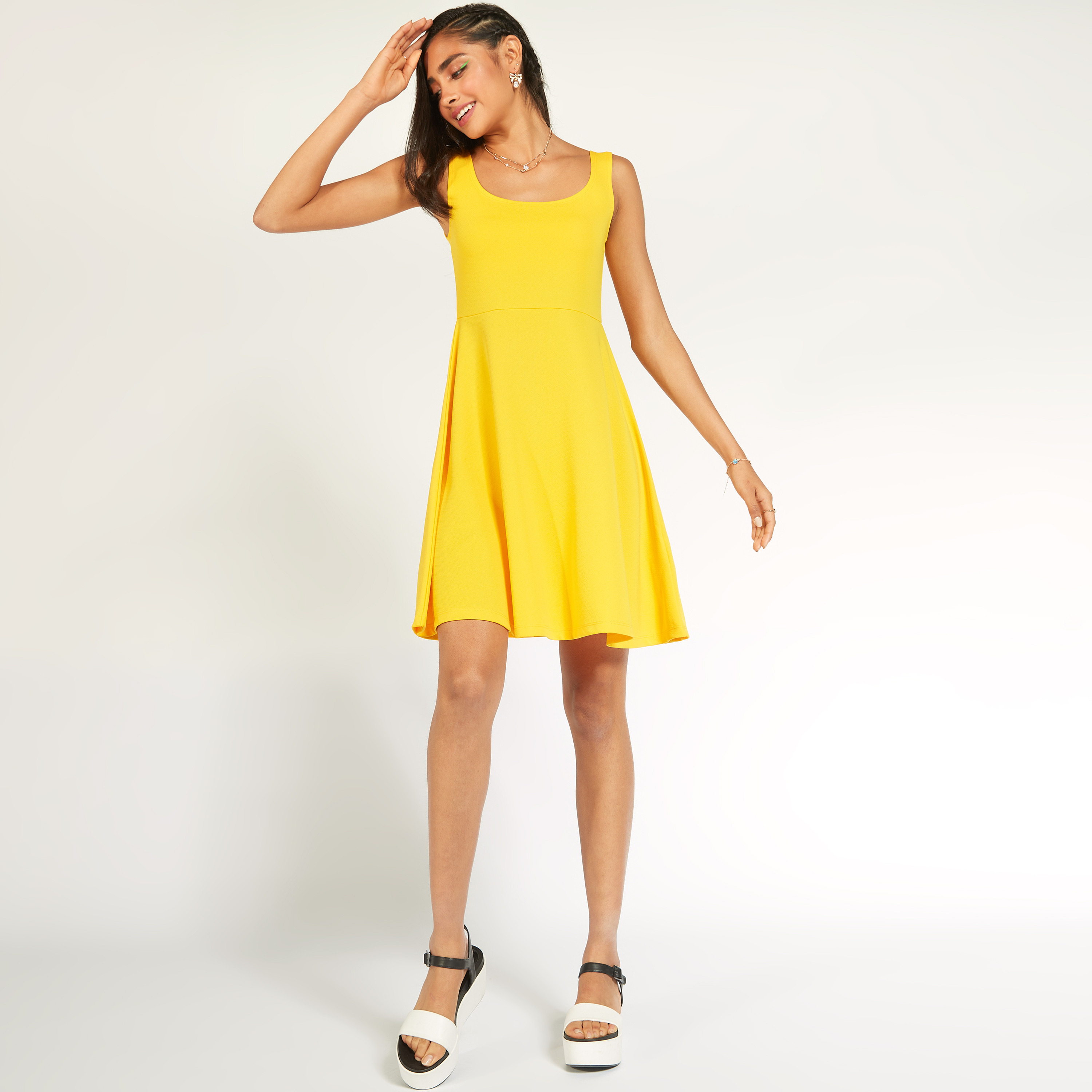 فستان منسدل واسع سادة دون أكمام بياقة مستديرة-women-clothing-dresses-image-6