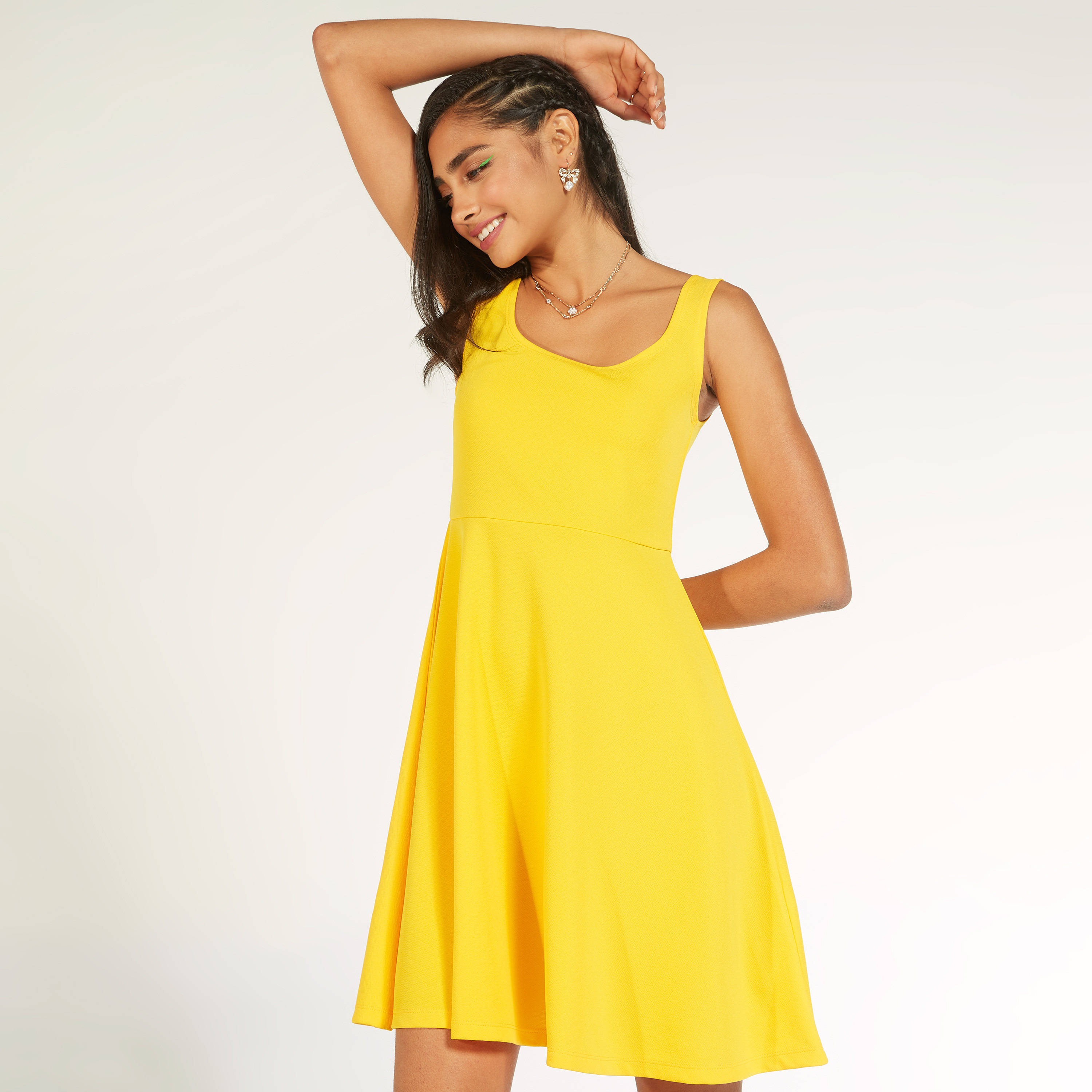 فستان منسدل واسع سادة دون أكمام بياقة مستديرة-women-clothing-dresses-image-7