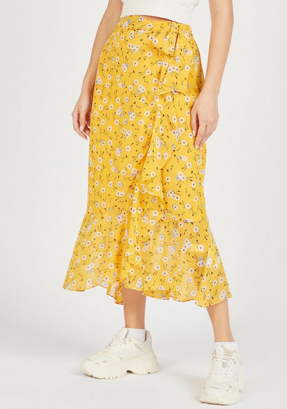 Floral Print Midi Wrap Skirt with Belt Tie-Up-Skirts-image-0