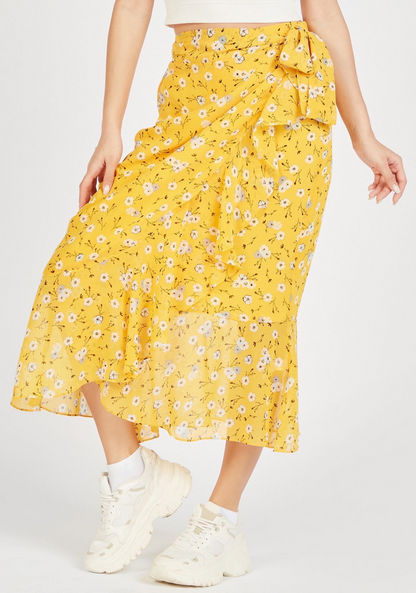 Floral Print Midi Wrap Skirt with Belt Tie-Up-Skirts-image-4