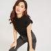 Solid Round Neck Cap Sleeves T-shirt with Ruched Detail-T Shirts-thumbnail-1