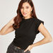 Solid Round Neck Cap Sleeves T-shirt with Ruched Detail-T Shirts-thumbnailMobile-2