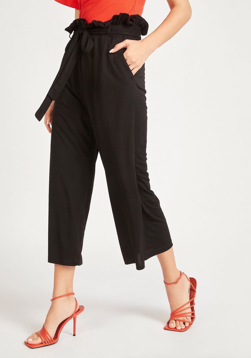 Solid Mid-Rise Palazzo Pants with Tie-Ups-Pants-image-0