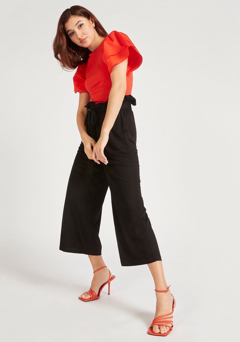 Solid Mid-Rise Palazzo Pants with Tie-Ups-Pants-image-1