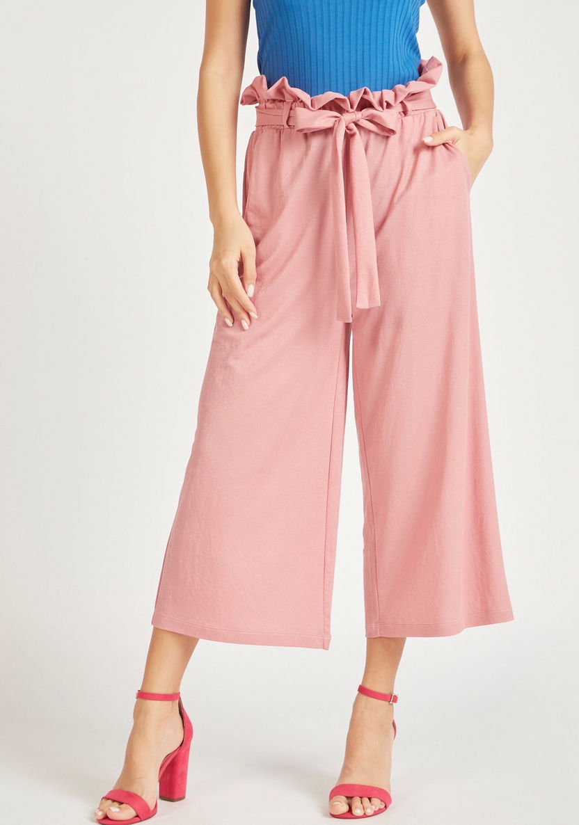 Solid Mid-Rise Palazzo Pants with Tie-Ups-Pants-image-0