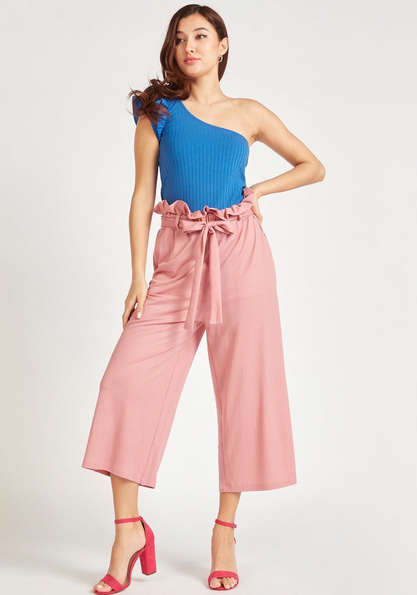 Solid Mid-Rise Palazzo Pants with Tie-Ups-Pants-image-1