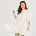 Textured Mini Tiered Dress with Crew Neck and Puff Sleeves-Dresses-thumbnailMobile-4