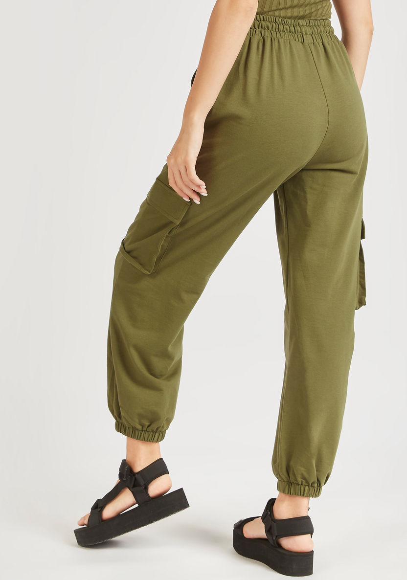 Solid Mid-Rise Cargo Joggers with Drawstring Closure-Joggers-image-3