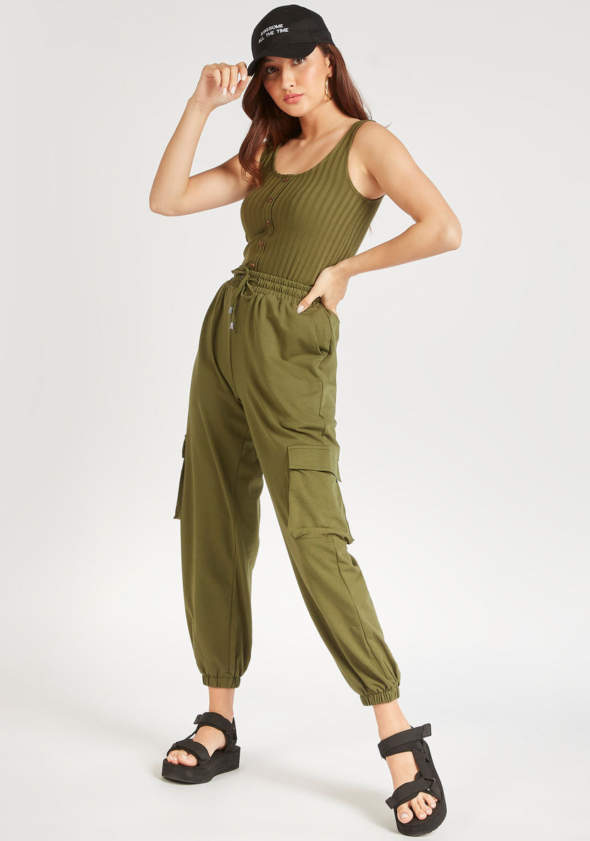 Solid Mid-Rise Cargo Joggers with Drawstring Closure-Joggers-image-4