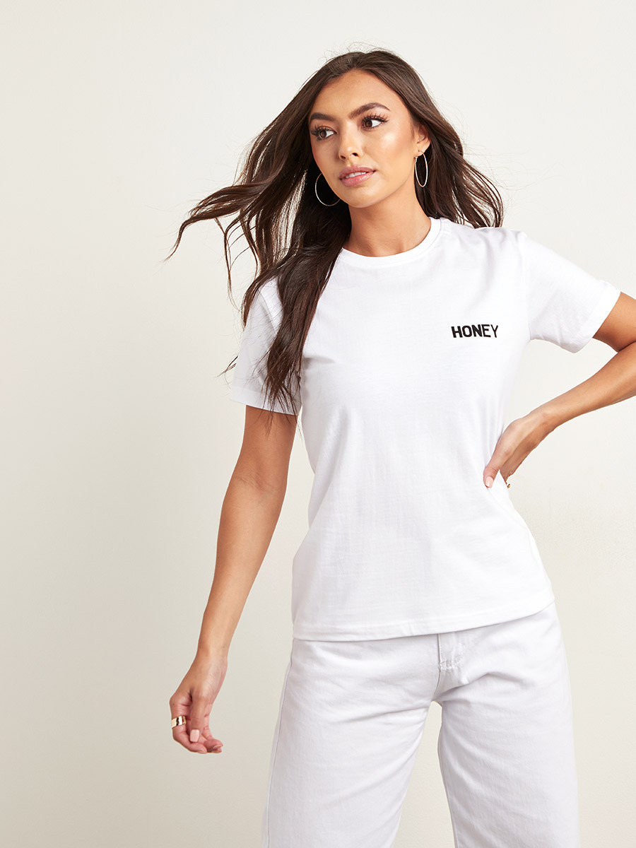Styli Honey Slogan Print Regular Fit T-shirt-women-clothing-tshirts-image-2