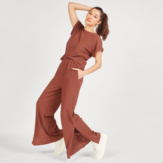 Textured Mid-Rise Trousers with Pockets and Side Slit