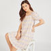 Checked Square Neck Midi Swing Dress with Short Sleeves and Flared Hem-Dresses-thumbnailMobile-0