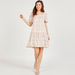 Checked Square Neck Midi Swing Dress with Short Sleeves and Flared Hem-Dresses-thumbnail-1