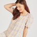 Checked Square Neck Midi Swing Dress with Short Sleeves and Flared Hem-Dresses-thumbnailMobile-2