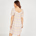Checked Square Neck Midi Swing Dress with Short Sleeves and Flared Hem-Dresses-thumbnailMobile-3