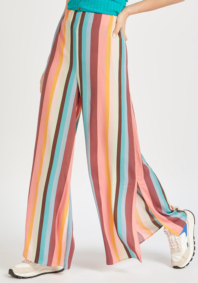 Striped Mid-Rise Palazzo Pants with Elasticated Waistband and Pockets-Pants-image-0