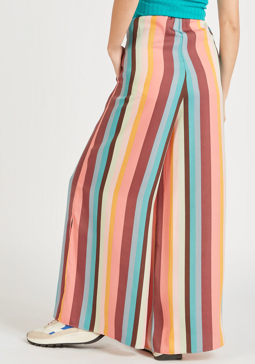 Striped Mid-Rise Palazzo Pants with Elasticated Waistband and Pockets-Pants-image-3