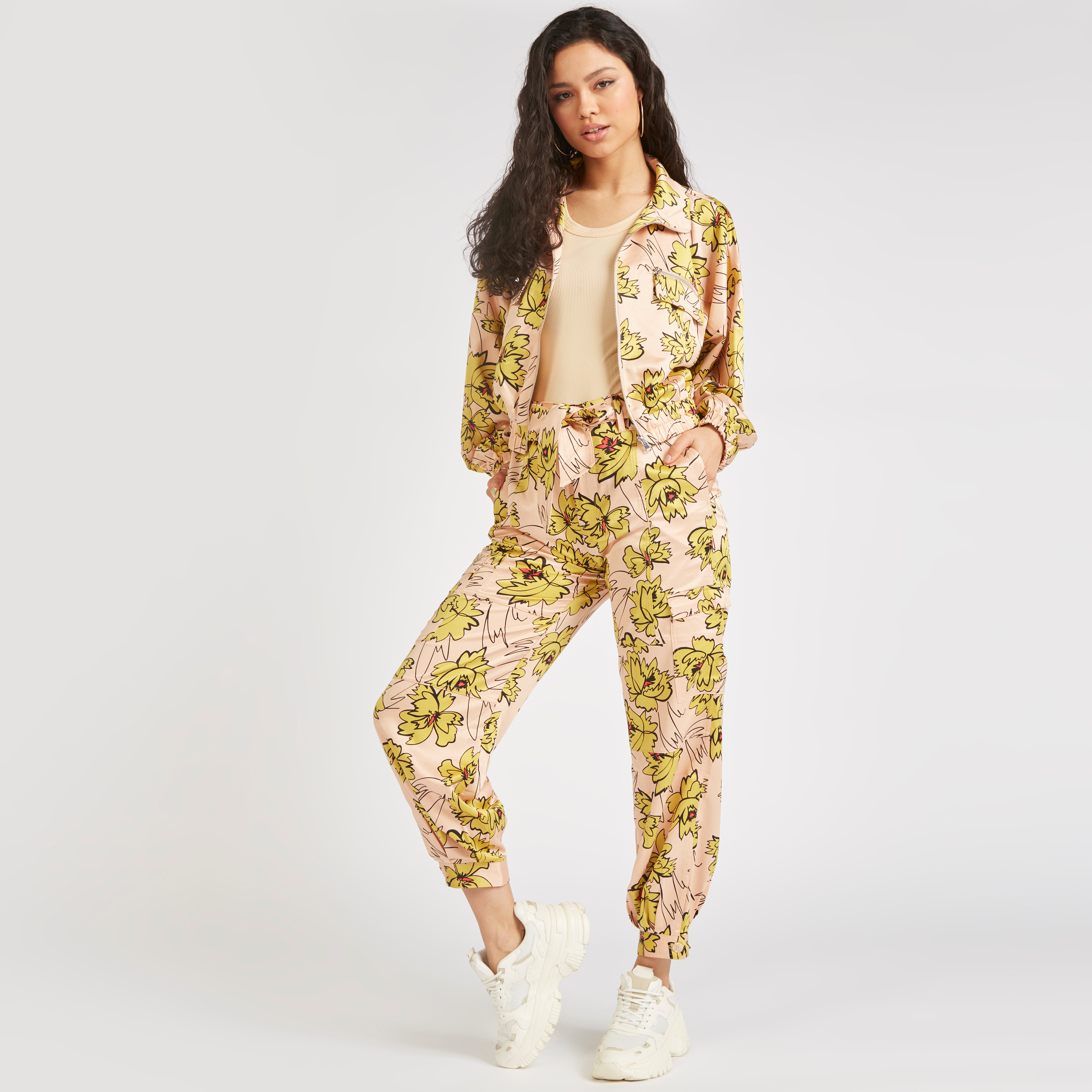 Floral Print Mid-Rise Pants with Tie-Up Belt and Pockets-women-clothing-trousers-image-5