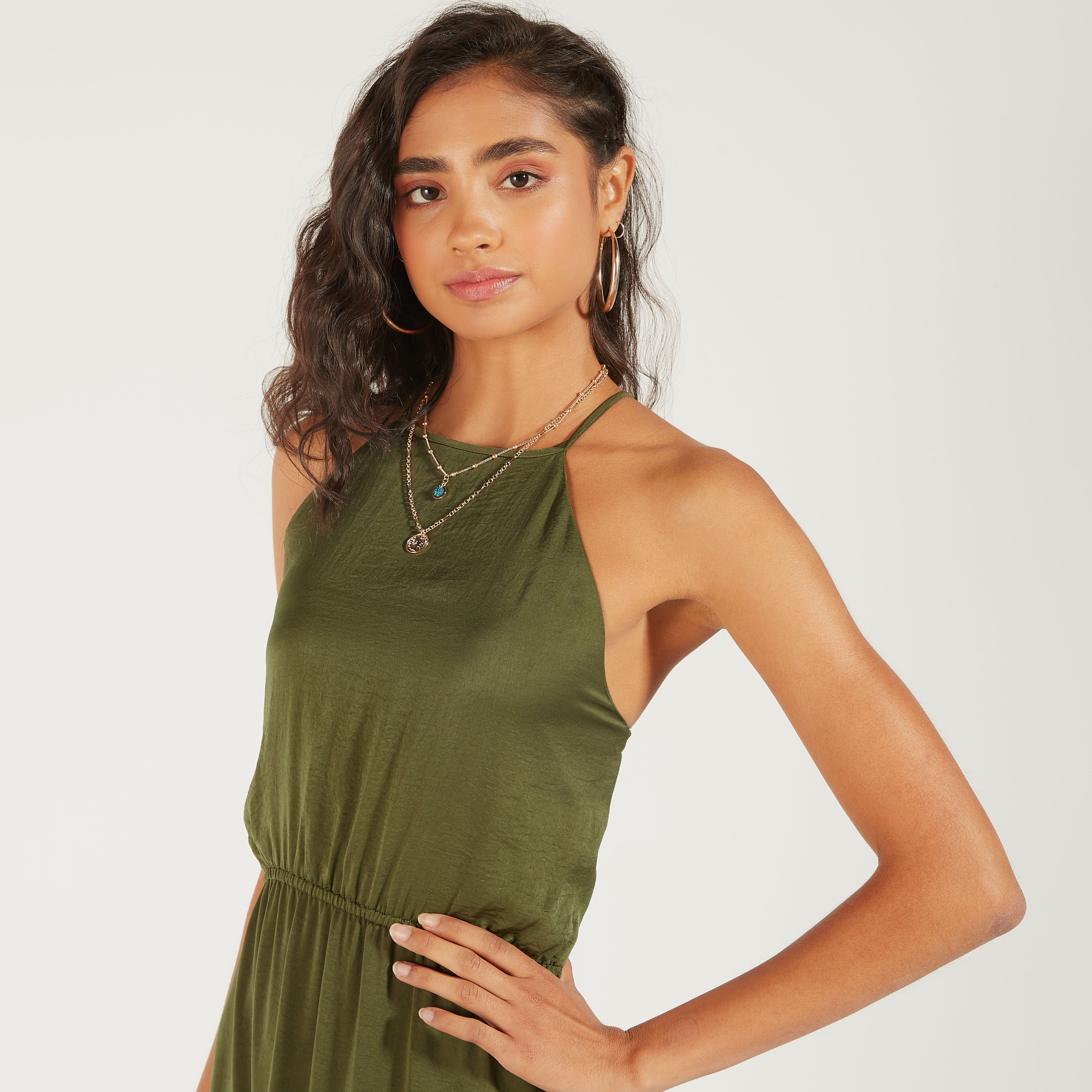 فستان سادة دون أكمام متعدد الطبقات بياقة هالتر وتفاصيل مطرزة-women-clothing-dresses-image-5