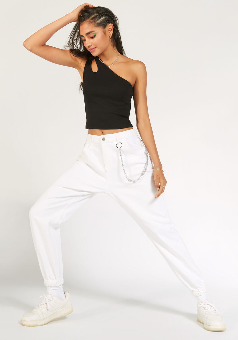 Ribbed One Shoulder Crop Top with Cutout Detail-Shirts & Blouses-image-1