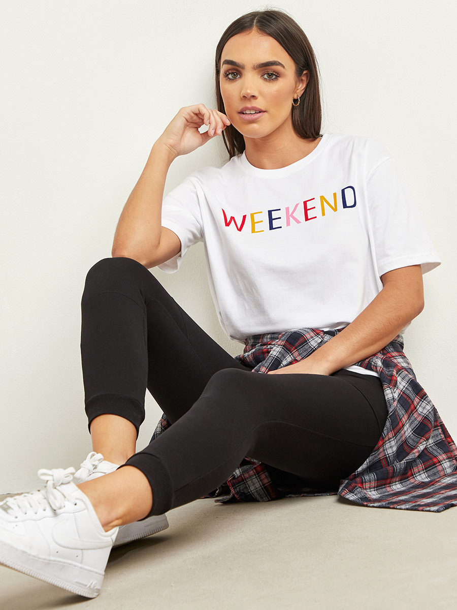 Styli Weekend Slogan Print Regular Fit T-shirt-women-clothing-tshirts-image-1