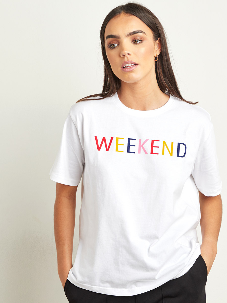 Styli Weekend Slogan Print Regular Fit T-shirt-women-clothing-tshirts-image-2